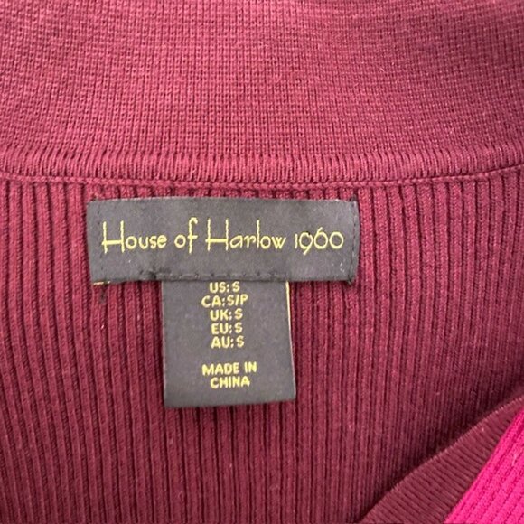 House of Harlow 1960 Ribbed Striped Colorblock Collared V-Neck Sweater Small - Picture 9 of 12